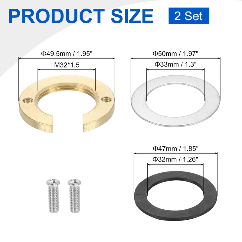 uxcell 2Sets Female Thread Hex Lock Nut M32 x 1.5