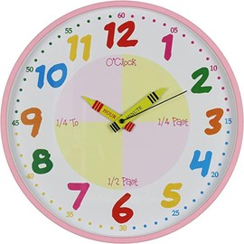 Teach Learn How to Tell Time Teacher Children Read Wall Analog Clock Colourful Glass 30cm