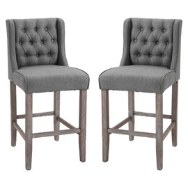 HOMCOM 40" Tufted Wingback Counter Height Armless Bar Stool Dining Chair Set of 2, Grey