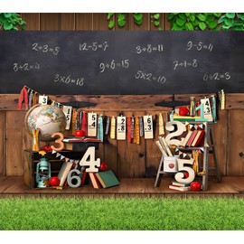 7x5ft Back to School Backdrop for Photography Vintage Classroom Math Problem On Blackboard Background Classmate Teachers Students Kids Backdrop for Shooting Vinyl