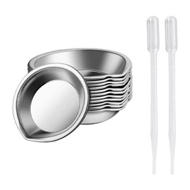 ccHuDE 12 Pcs Stainless Steel Paint Trays Small Round Metal Palette Makeup Cosmetic Mixing Palette with 2 Pcs Plastic Pipettes for Artist Watercolors