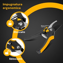 Avilia Pruning Shears with Spring Bypass System - 200mm Blade Secateurs with Hand Strap for Transport