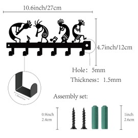 CREATCABIN Metal Key Ring Kokopelli Flute Music Black Key Hook Wall Mount Hanger Iron Hanging Organiser Rock 6 Hooks for Home Entrance Cabinet Hat Towel 10.6 x 4.7 Inches