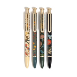 U Brands Monterey Ballpoint Pens, Set of 4, Botanical Studies, Gold Details, Bold (1.0 mm) Point, Black Ink