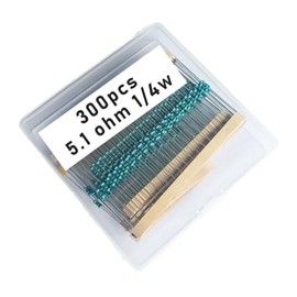 Jiefafa 5.1 1/4W, 5.1R1/4W, 5.1 ohm, 5.1 R 1/4W, 5.1Ωresistor, 5.1 ohm resistor, 5.1 ohm Metal resistor, 5.1 R Metal Film resistors 1/4w(0.25w) 1% tolerance 0.01 MF Metal Film Fixed Resistor 300 pcs