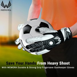 WEMORA Soccer Goalie Gloves Fingersave for Kids Youth Adults with 7.5MM Strong Grip Palm Flexible Finger Protect Spines Double Wrist Professional Goalkeeper Gloves