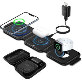Cargador inalámbrico 3 en 1 de haino con adaptador y funda de viaje, estación de carga inalámbrica rápida, compatible con iPhone 14131211 Series,...  