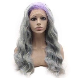 Mxangel Long Wavy Ombre Blue Wig Synthetic Lace Front Wig Heat Resistant Fiber Hair Cosplay Wig