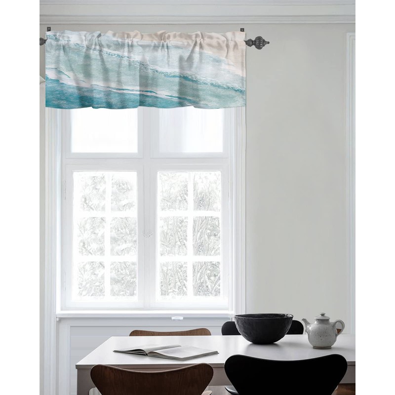 Chucoco Summer Ocean Valance Curtain for Window,Coastal Beach Sea Waves