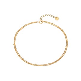 GLANZSTÜCKE MÜNCHEN Women's Anklet 925 Sterling Silver Yellow Gold-Plated 14 Carat Silver Foot Chain 2 Rows