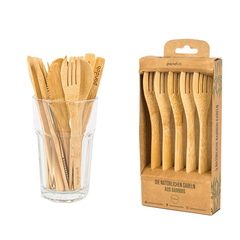 pandoo Forks made of 100% natural bamboo, reusable and environmentally