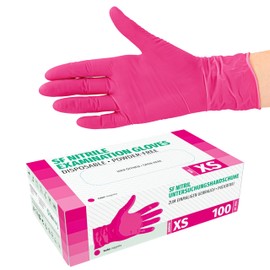 SF Nitrile Disposable Gloves XS Magenta, Pack of 100/Box, Nitrile Gloves, Stretchy Disposable Nitrile Gloves, Powder-Free, Latex-Free, Tear-Resistant, Rubber Gloves