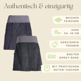 Vishes Women's Corduroy Skirt with Wide Waistband and Pockets, Handmade from 100% Cotton, For Warm and Cold Months, Sustainable Alternative Clothing, gray