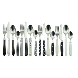 The Original Brink House Eclectic Black & White Mix & Match Stainless Steel Cutlery Set / 16 pieces with Metal Stand/Lifestyle utensils set for home, first apartment, dorm, dinner parties