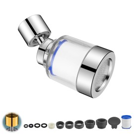 Wasserfilter Wasserhahn, MYLERCT 360° Drehbarer Wasserhahnfilter, mit 6 Stück PP-Baumwolle Filterelement Und Universaladapter für Spüle, Wasserhahn Filter für Spüle, Küche, Badezimmer