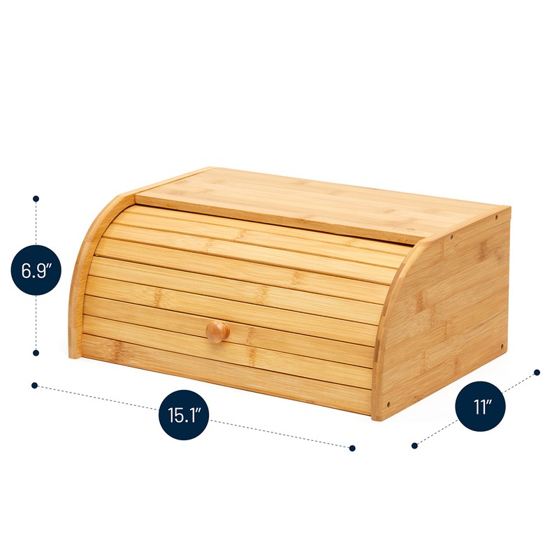 ROYALHOUSE Natural Bamboo Roll Top Bread Box Kitchen Food Storage