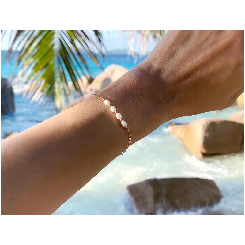 BRAYEG 14K Gold Freshwater Pearl bracelet,Baroque Pearl Bracelet Adjustable Gold