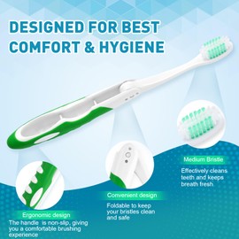 Navona 20 PCS Travel Toothbrush Set, Travel Size Toothbrush, Folding Mini Toothbrushes, Portable Individually Wrapped Bulk Toothbrushes, Medium Bristles for Camping, Hiking, School