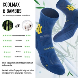 BRISIRA Coolmax Bamboo Viscose Compression Running Socks 3 Pairs Quarter Athletic Cushioned Breathable Anti Blister & Sweat & Odour, 3 Pairs Sky Blue