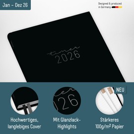 Häfft® Chäff-Timer Classic Calendar 2026 A5 "Black" Book Calendar, Appointment Calendar, Weekly Planner for 12 Months: Jan 2026 to Dec. 2026 - Sustainable and Climate Friendly