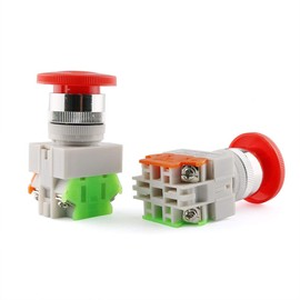 E-outstanding LAY37-11ZS Switch 2PCS AC 660V 10A 1NO 1NC DPST Emergency Stop Push Button Switches with Red Mushroom Cap for Equipment Lift Elevator Self Lock 22mm Mounting Hole Switch