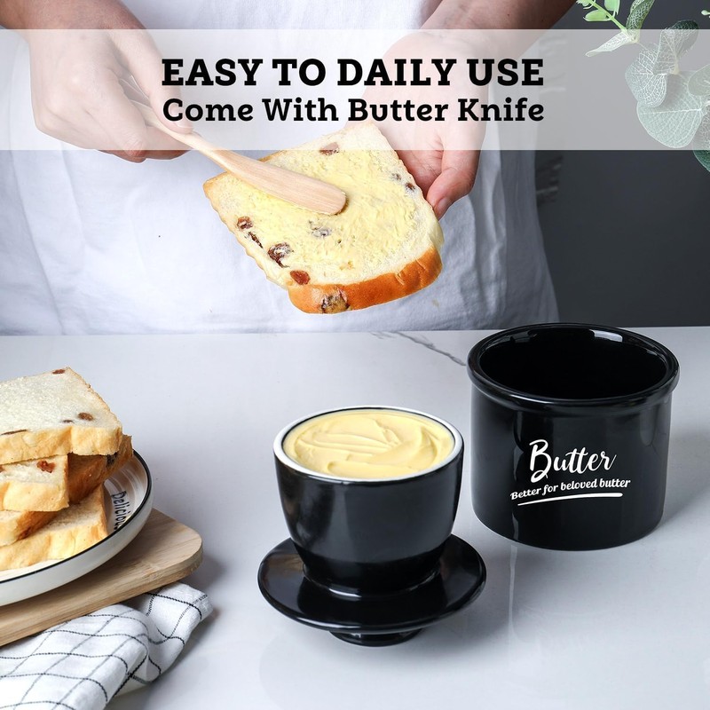 Butter Keeper Crock with Water,Ceramic Butter Crock for Counter –