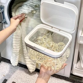 laundry room storage container for organizing, organizing, and storing plastic clothing. A bathroom jar container used to hold detergents, pods, bath bars, and fragrance enhancers