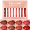 8Pcs Butter Chocolate Brown Colored Lip Gloss Set Coral Red Glossy Liquid Lipstick Set Kits for Women Long Lasting,Adult Lip Gloss Clear Transparent and Pink Shany Small Lip Glosses Sets Magic Color
