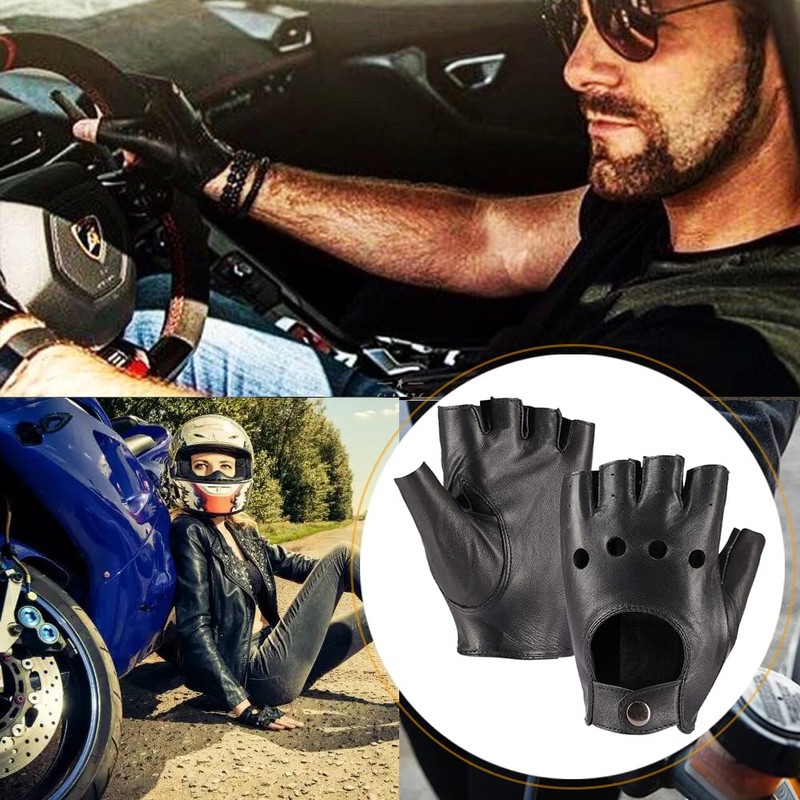 MGGMOKAY Fingerless Men's Half Finger Leather Driver's Gloves, Black, XL