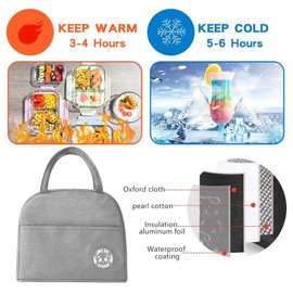 Lunch Bag Insulated Lunch Bags for Women, Thermal Lunch Tote Bags for Men Kids Girls Ladies, Lunch Cool Bag for Work, School, Picnic (Grey)