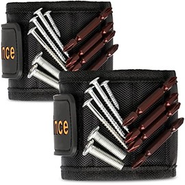 Magnetic Wristband Set of 2 Strong Magnet Wrist Tools Holder for Screws,Nails,Drill Bits, Tool Gadget Gifts for Men Dad Father Day Black