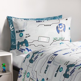 OHS Gaming Bedding Single, Reversible Single Duvet Quilt Covers for Boys Girls Kids Duvet Covers with Pillowcase Ultra Soft Comfy Quilt Covers Bed Set, Blue/Grey