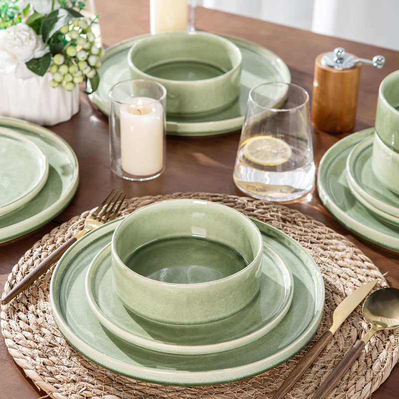 AmorArc Ceramic Dinnerware Set for 4, 12 Pieces Handmade Reactive