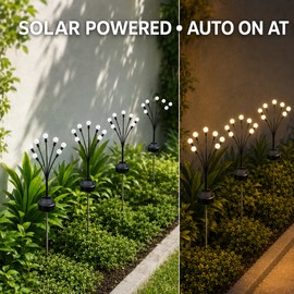4 Pack 6 LED Solar Firefly Garden Lights with Warm White LEDs, IP65 Waterproof Outdoor Swaying Landscape Stake Lights