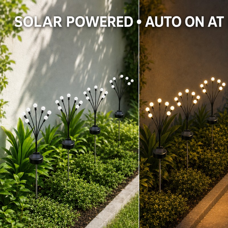 4 Pack 6 LED Solar Firefly Garden Lights with Warm