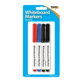 Slim Dry Wipe Whiteboard Round Tip Coloured Full Size Marker Pens - 4 Pack