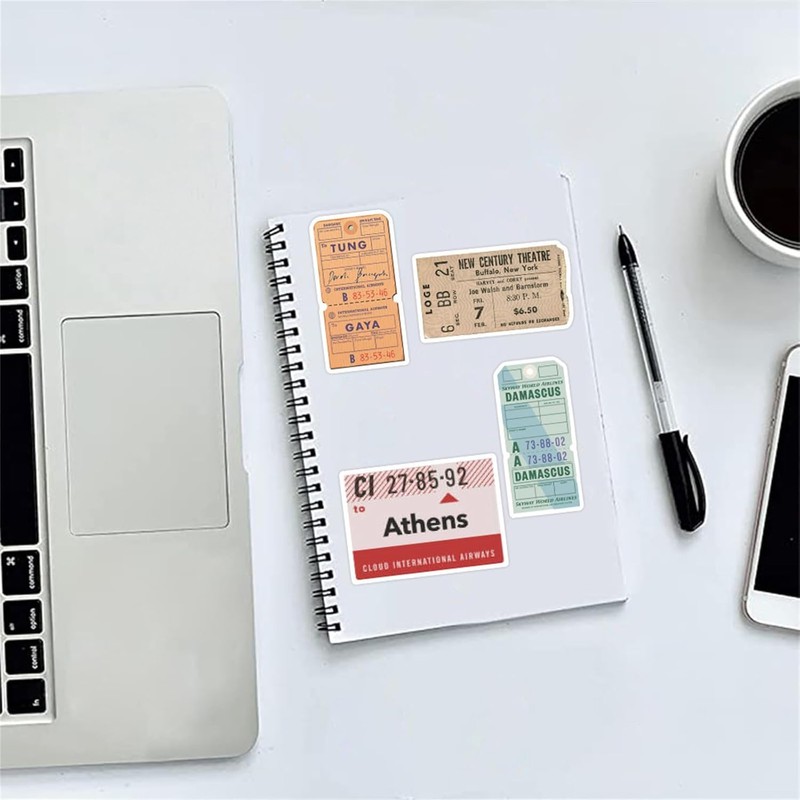 Boarding Pass Seals 40 Pcs Vinyl Waterproof Aesthetical Scrapbooking Sticker