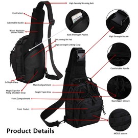 LBlanco Tactical Shoulder Sling Bag Small Outdoor Chest Pack for Men Traveling, Trekking, Camping, Rover Sling Daypack(Black)