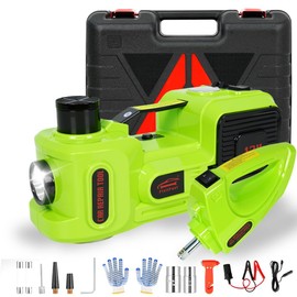FINYQBET Gato Hidráulico Eléctrico 5 en 1-5 Toneladas, Incluye Llave de Impacto Eléctrica 480Nm e Inflador 150 PSI - para Cambio de Neumáticos y Reparaciones en Carretera (SUV, Turismos, Camionetas)