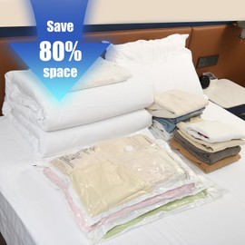 10 Pack Jumbo Vacuum Storage Bags,Sturdy Leak-Free Vacuum Seal Bags,Reusable 80% Space Saver Vacuum Seal Bags for Clothes, Pillows,Bedding, Blankets, Comforters,Travel Luggage,Hand Pump Included