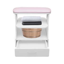 Pedicure Foot Rest Cart 3 Tier Foot Bath Stool with Wheels Portable Manicure Pedicure Cart Esthetician Trolley Carts Footrest Stool Stand for Nail Tech, Beauty Salon (Pink)