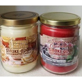 Smoke Odor Exterminator 13 oz Jar Candles Assortment Two Fragrances Bundle Creamy Vanilla/Sugared Cranberry.