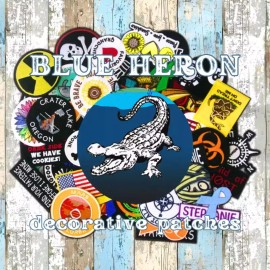 Blue Heron Retro Mountain Patch Embroidered Iron-on Applique Nature Badge, Camping, Hiking - 3.5 Inches, Velcro® Backing