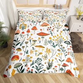 Feelyou Botanical Theme Duvet Cover Boys Girls Twin Size Mushroom Stuff Bedding Set Ultra Soft Plant No Comforter Mushroom Bedspread Cover Room Decor Nature Bedclothes Zipper