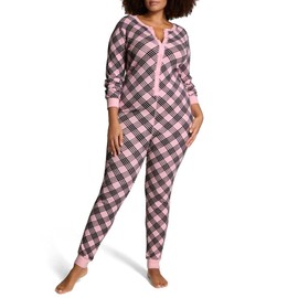 Victoria's Secret Thermal Long Sleeve Onesie, Sleepwear for Women, Pretty Blossom Lovely Plaid (XL)