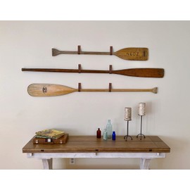 KEYAIIRA - Leather Hanging Oar Wall Decor horizontal boat paddle display strap hanger canoe row hook storage cottage cabin farmhouse beach river kayak ocean decor oar hook paddle holder