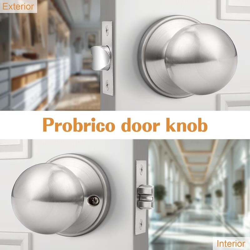 Probrico 6Pack Round Brushed Nickel Passage Door Knobs Interior Door