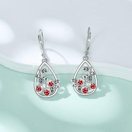 JERWLI Strawberry Earrings 925 Sterling Silver Strawberry Dangle Earrings Strawberry Jewellery Gifts for Women Girls, Sterling Silver, No Gemstone
