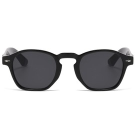 Long Keeper Small Square Sunglasses for Women Men Rerto Sunglasses Vintage Trendy Rectangle Thick Frame Travel Sun Glasses UV400 Protection (Black Black)