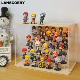 LANSCOERY Clear Acrylic Display Case with Light, Assemble 6 Tier Display Box Stand with Wooden Base, Dustproof Showcase for Collectibles Memorabilia Figurines (19.3x11.8x14.7inch;49x30x37.5cm)